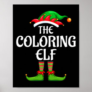 Coloring Elf Matching Family Group Christmas Party Poster