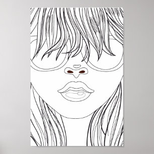 Coloring Page Beach Girl Poster