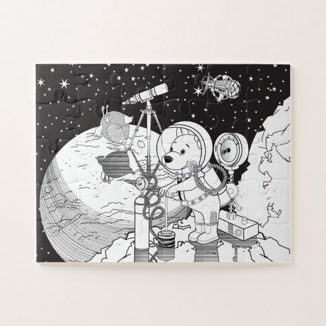 Coloring space with an astronaut puppy jigsaw puzzle (Horizontal)