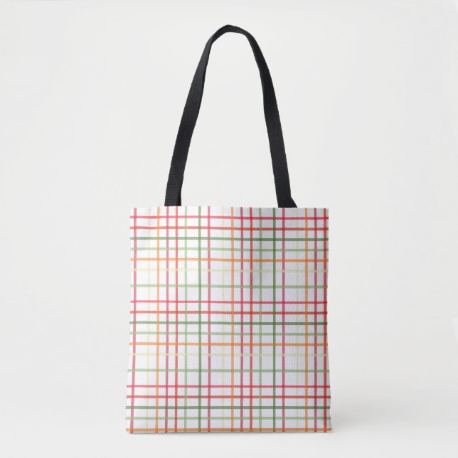Coloroful Plaid on White Tote Bag (Front)