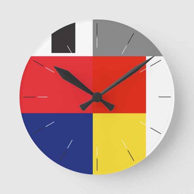 COLORS ROUND | red, yellow, blue, black, abstract Clock (Front)