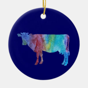 Colorwashed Cow Ceramic Ornament