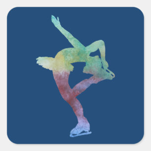Colorwashed Figure Skater Square Sticker