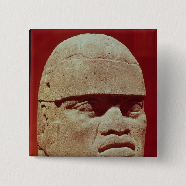 Colossal head, Olmec 15 Cm Square Badge (Front)