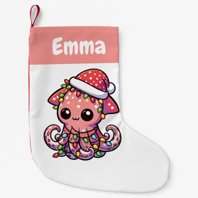 colossal squid Merry Christmas Winter Animals Small Christmas Stocking (Front)