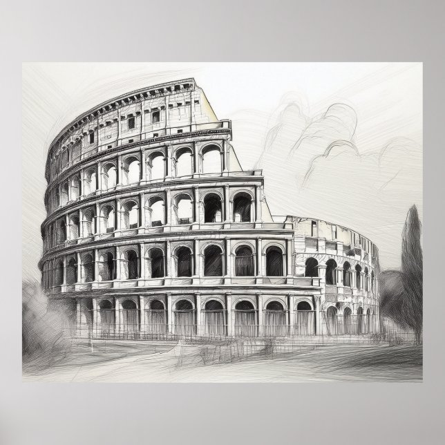 Colosseum ancient roman amphitheater in pencil ske poster (Front)