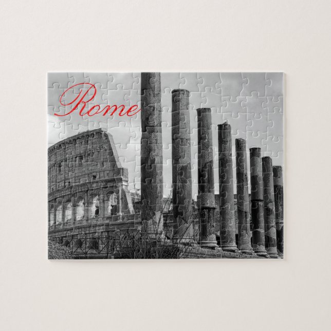 Colosseum Rome Italian Travel Photo Black & White Jigsaw Puzzle (Horizontal)