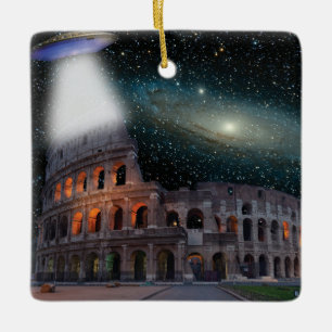 Colosseum Rome Italy Meets Space and UFO Ceramic Ornament