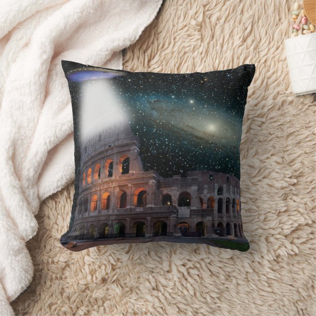 Colosseum Rome Italy Meets Space and UFO Cushion (Blanket)
