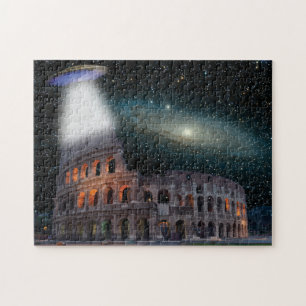 Colosseum Rome Italy Meets Space and UFO Jigsaw Puzzle