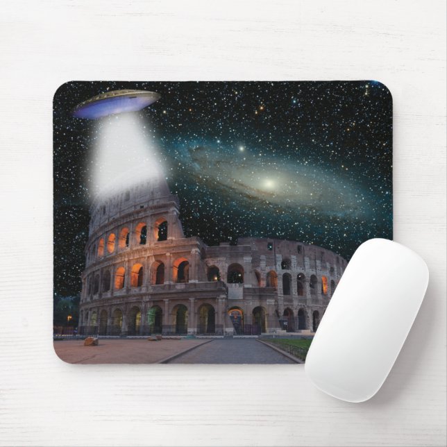 Colosseum Rome Italy Meets Space and UFO Mouse Pad (With Mouse)