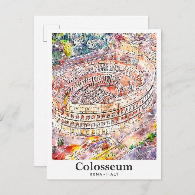 Colosseum Rome Italy Watercolor Sketch Hand Drawn Postcard (Front/Back)