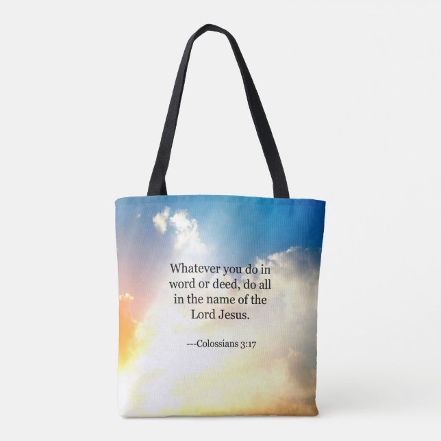 Colossian 3:17, Christian Bible Scripture Tote Bag (Back)