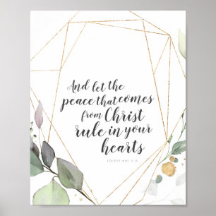 Colossians 3:15 Verse with Gold and Plant Poster