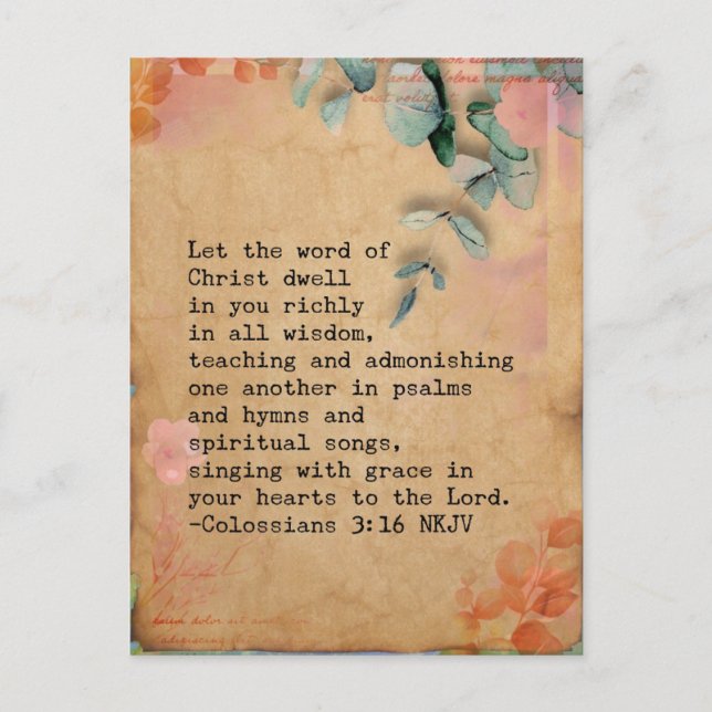 Colossians 3:16 NKJ Bible Verse Image Postcard (Front)