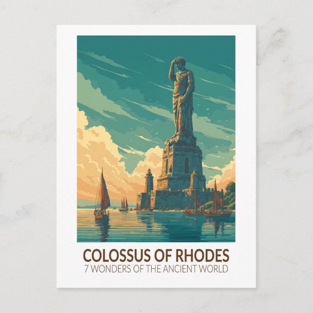 Colossus of Rhodes Seven Wonders of the World Art Postcard (Front)