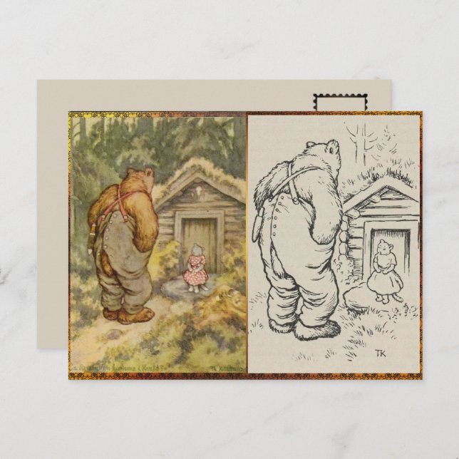 Colour a Bear Vintage Illustration Postcard (Front/Back)
