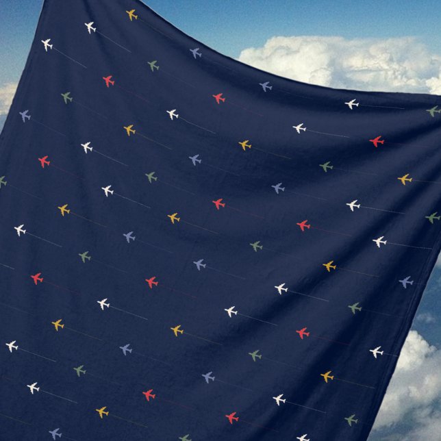 Colour Aeroplanes Aligned Side by Side Dark Blue Fleece Blanket (Creator Uploaded)