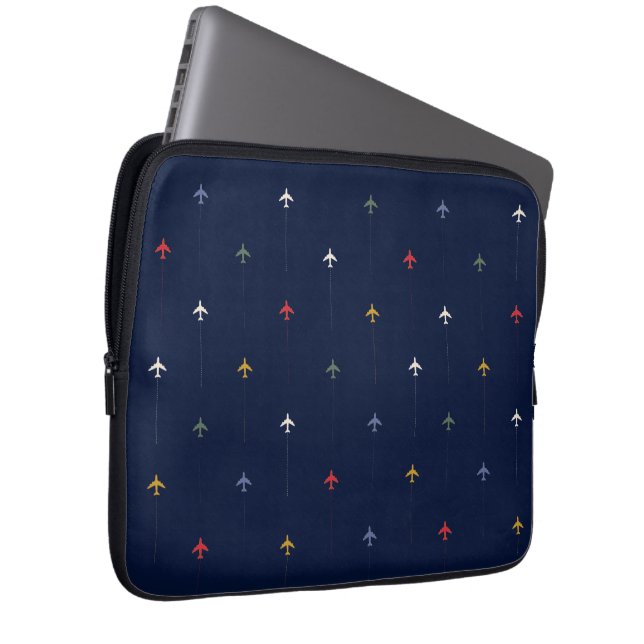 Colour Aeroplanes Dark Blue Patterns Laptop Sleeve (Front Right)