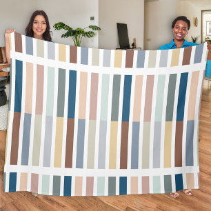 Colour Block Abstract Stripe Earthy Multi Colour Fleece Blanket