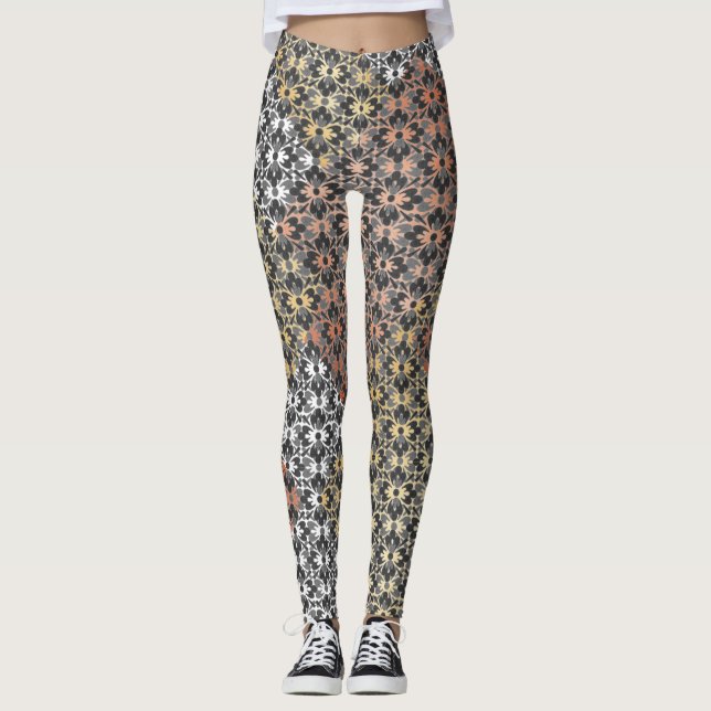 Colour Block and Flowers Leggings (Front)