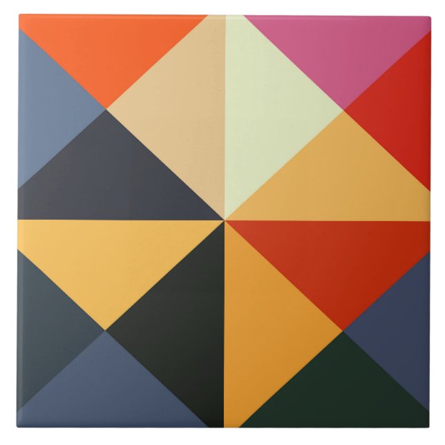 Colour Block Art Diamond Pattern Tile Trivet (Front)