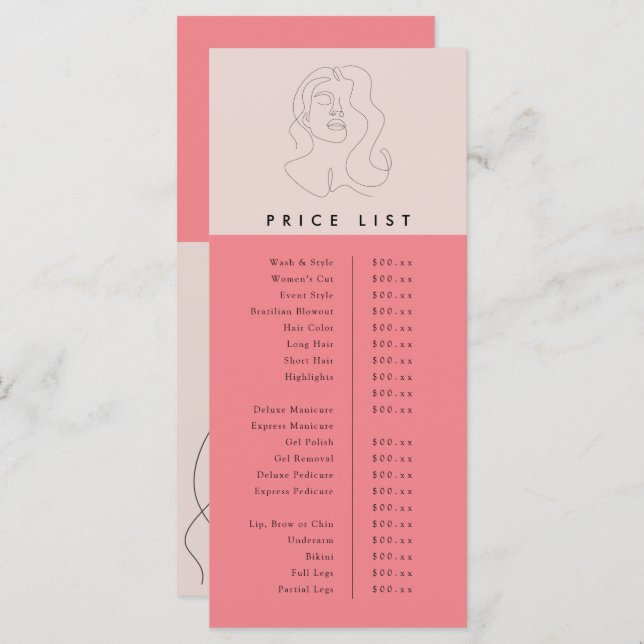 Colour Block Beauty Price List Menu (Front/Back)