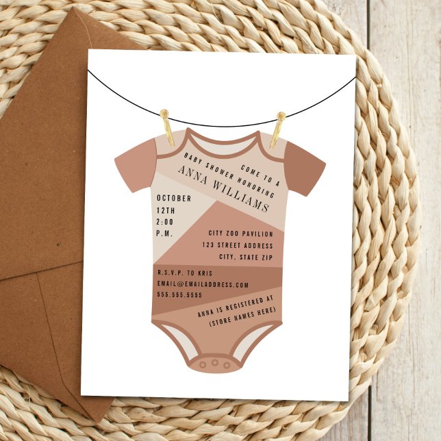 Colour Block Bodysuit Clothesline Baby Shower Invitation (Creator Uploaded)