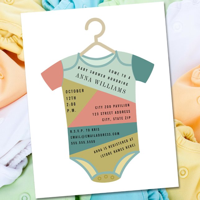 Colour Block Bodysuit Neutral Baby Shower Invitati Invitation (Creator Uploaded)