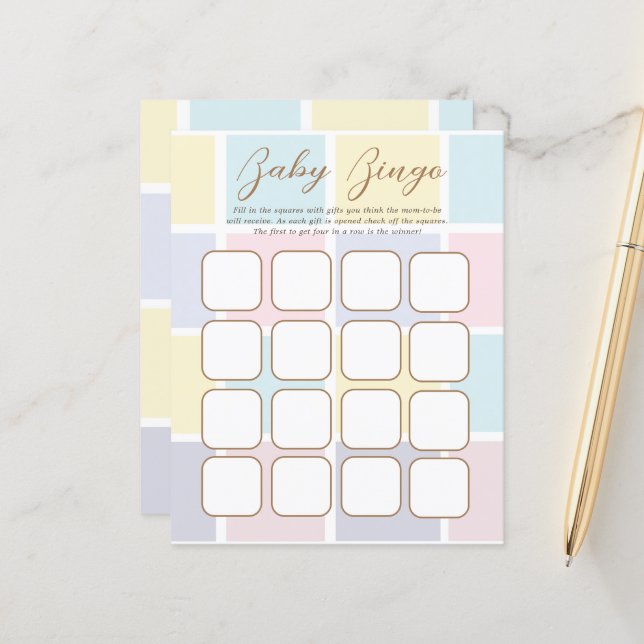 Colour Block Bridal Shower Bingo Games (Front/Back In Situ)