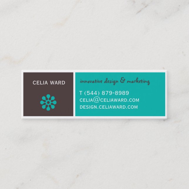 Colour Block Brown and Aqua Retro Business Card (Front)