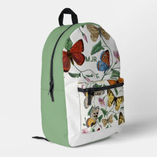 Colour block Butterflies Olive Green Printed Backpack