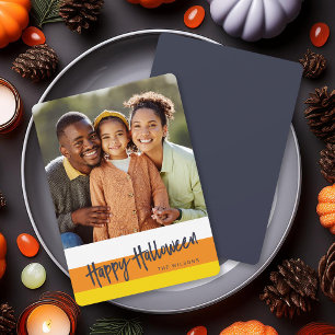 Colour Block Candy Corn Happy Halloween Photo Card