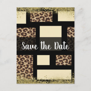 Colour Block Cream Ivory Black Leopard Cheetah Announcement Postcard