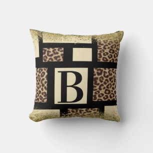 Colour block Cream Ivory Black & Leopard Cheetah Cushion