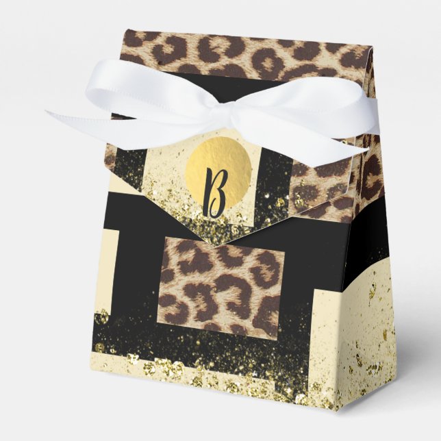 Colour Block Cream Ivory Black & Leopard Cheetah Favour Box (Front Side)