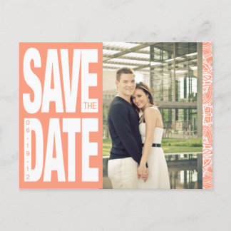 Colour Block- Custom Save the Date - Coral Announcement Postcard