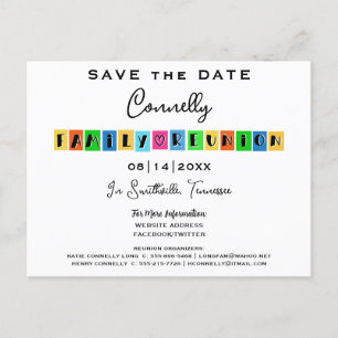 Colour Block Fun Family Reunion Save-the-Date Postcard