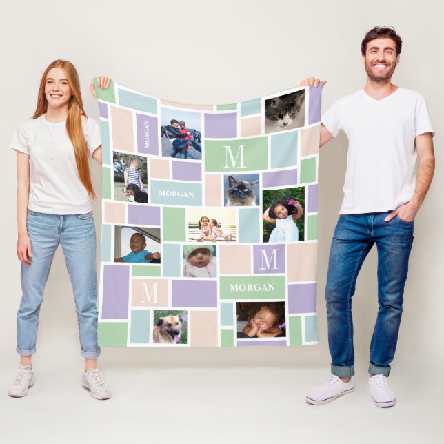 Colour Block Fun Pastels Modern Chic 10 Photo Fleece Blanket (In Situ)