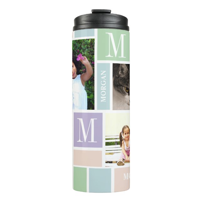 Colour Block Fun Pastels Monogram 4 Photo Thermal Tumbler (Front)