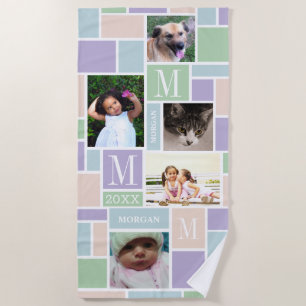 Colour Block Fun Pastels Personalised 5 Photo Beach Towel