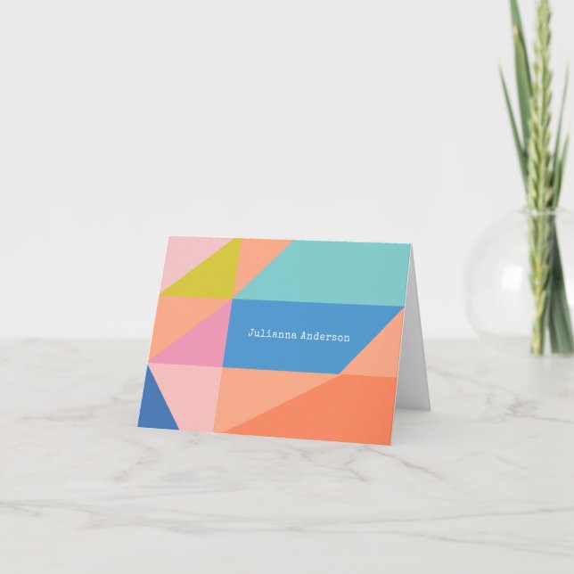 Colour Block Geometric Modern Personalised Folded Note Card (Front)