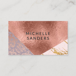 Colour Block Gold Marble Damask Rose Gold Foil Business Card