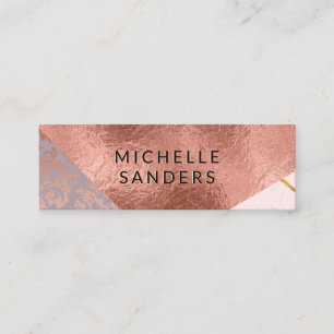 Colour Block Gold Marble Damask Rose Gold Foil Mini Business Card