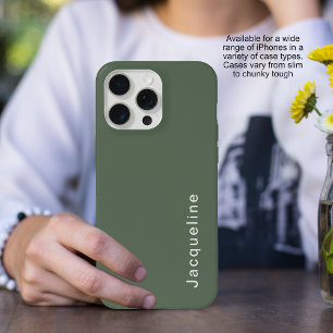 Colour Block Green Name Modern Minimalist Script iPhone 15 Pro Max Case
