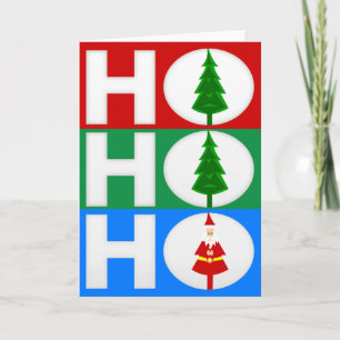 Colour Block “HO HO HO” Christmas Tree & Santa Holiday Card