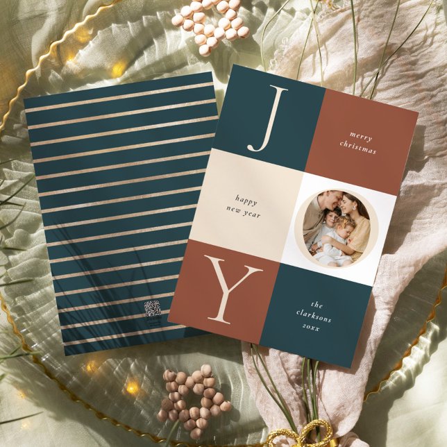 Colour Block JOY Neutral Holiday Photo Card (Creator Uploaded)