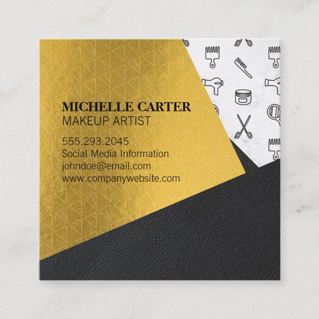 Colour Block | Leather | Gold | Makeup and Hair Square Business Card (Front)