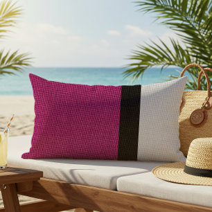 Colour Block Linen Look Fuchsia Black Grey Outdoor Lumbar Cushion