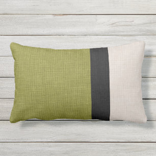 Colour Block Linen Look Green Black Beige Outdoor Lumbar Cushion